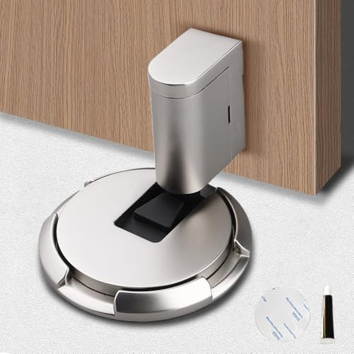 Door Stop Magnetic Door Stoppers, Punch-Free Mechanical Silent Floor Door Stops Indoors, Adjustable No Drilling Mechanical Floor Doorstop Magnetic Door Catch with Adhesive (Brushed Nickel)