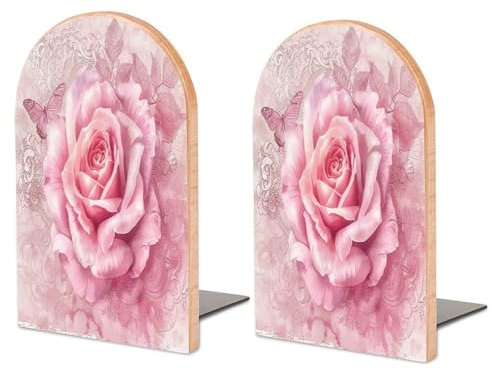 Grands serre-livres en bois avec motif papillon pêche délicat, serre-livres durables avec base en métal adaptés pour une utilisation dans les salles d'étude, les étagères, les bureaux, les salles de