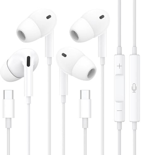 2 Pack USB C Headphones,USB C Wired Earphones for iPhone 15 Pro Max 15 Pro 15 Plus,Hi-Fi Stereo Noise Earbuds Reduction with Mic&Volume Control for Galaxy S24 S23 Ultra S22 S21 A53 A54,iPad Pro,Pixel7