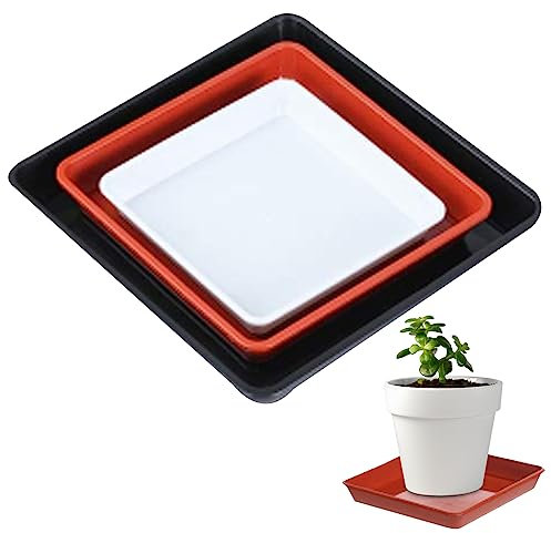 Bandeja de Plantas, Planta de Squre 5, 10, 12 Pulgadas Saucers de macetas cuadradas 3 Piezas de Planta Planta de Planta Bandeja de Goteo sin Agujeros para macetas de Flores al Aire Libre Interiores