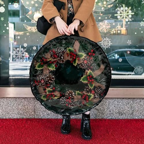 Tkukkwr Bolsa de almacenamiento de corona de Navidad, duradera, material de lona, cremallera, asas de transporte resistentes, protección contra plagas, ideal para el hogar, organización de garaje para