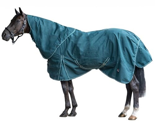 HKM - Outdoor Pferdedecke mit Fleece und abnehmbarem Halsteil in dunkelgrün; wasserdichte, Passgenaue & hochwertig verarbeitete Pferde Regendecke, 400 gr Füllung, 135 cm