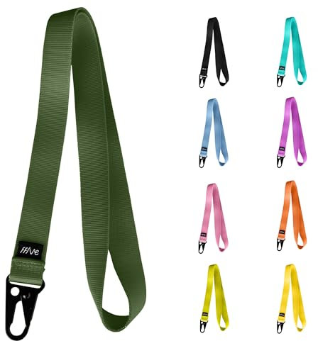 FFIVE - Cordino in vero nylon - Portachiavi per cellulare, carta d'identità, portafoglio rinforzato con cordino, Verde militare, Taglia unica