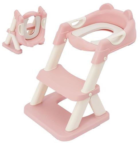 Toilettensitz kinder, Toilettensitz Toilettentrainer mit Treppe und Griffen, Höhenverstellbar Faltbarer Toilettenaufsatz kinder, Toilettentrainer für Kinder Jungen Mädchen Baby