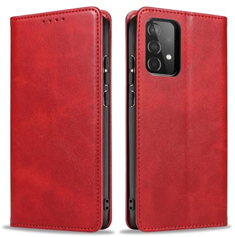 LBH Handyhülle Smartphone-Hülle für Samsung Galaxy A53 5G Klapphülle Magnetverschluss Kartenfächer Geldfach Standfunktion Case Etui Rundumschutz Schutzhülle Rot