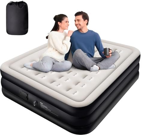 Pefitqap Double Airbed, Inflate JUST ONE-Click, Air Bed Double with Built in Pump Air Beds for Adults Inflatable Mattress Self Inflating Guest Bed Blow up Mattress for Camping/Home, 200x152x40