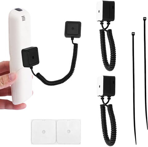 2pcs Magnetic Remote Control Holders with Spring Ropes, Safely Secure TV Remotes Accessories Wall-Mount Magnet with Adhesive Extendable Spring for Small Items (Black)