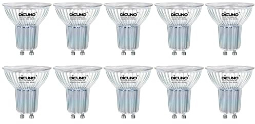 DiCUNO Ampoule LED GU10 5W, Équiv. 50W, 5000K, 600lm, Lot de 10 | Blanc froid, Verre, Faisceau40°, Non-dimmable, 230V, Spot LED GU10 pour spots encastrables, plafonniers et vitrines
