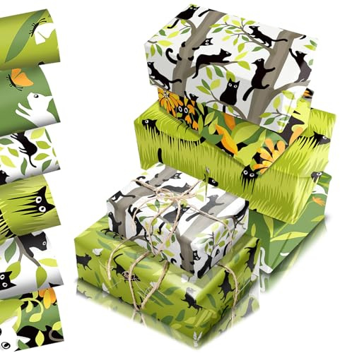Katzen Geschenkpapier, 12 Bögen, Geschenkverpackung für Katzenliebhaber, Dekoration für Geburtstag und Party, 68x50 cm