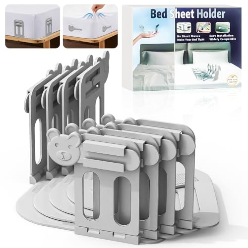 FONPOO Attache Drap Housse - Bloque Drap Housse Universel - Lot de 4 | Maintien Drap Housse Coin de lit Avec Bandes De Fermeture, Pinces antidérapantes robustes pour matelas,Gris