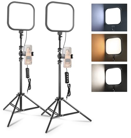 NEEWER Videolicht LED Panel Light, 2er Pack, 15W 10,8 Fotolicht Beleuchtungsset mit 63 Stativ/Handyhalterung, Edge Lit Bi Color dimmbares Studiolicht 816Lux CRI95+ für Fotografie Film Streaming L220