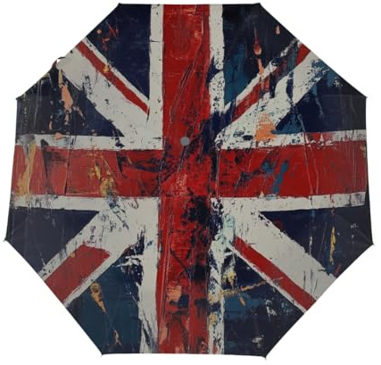 Mexpekil Automatic Folding Umbrellas Open Close, Retro Union Jack Flags Windproof Compact Umbrella for Women and men