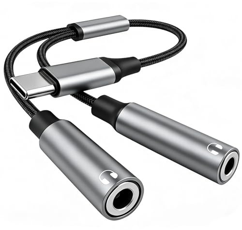 USB C auf Klinke Adapter Splitter, Type USBC zu Klinke 3.5mm Jack Aux Kopfhörer Audio Y Kabel mit Hi-Res 24Bit/96KHz Dac für iPhone 17 Pro Max/16 Plus/15 iPad Pro Air Galaxy S25 S24 S23 Pixel 8 7 6