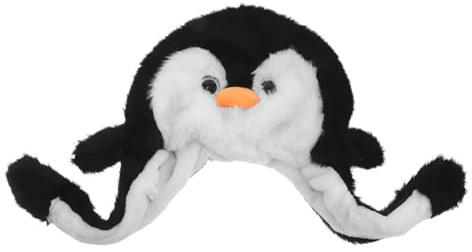 LRXIYODE Pinguin Plüschmütze mit Beweglichen Ohren Unisex Wintermütze mit Ohrenschutz Flauschige Kawaii Mütze für Halloween Weihnachten und Party
