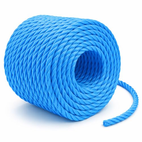 Flatro Blue Polypropylene Rope 30 Meter Long 8mm Strong Cord 885kg Breaking Load Capacity | Hard Wearing 3-Strand Strong Rope | Best for Tarpaulin Strapping Items Cargo Boating | Washing Line