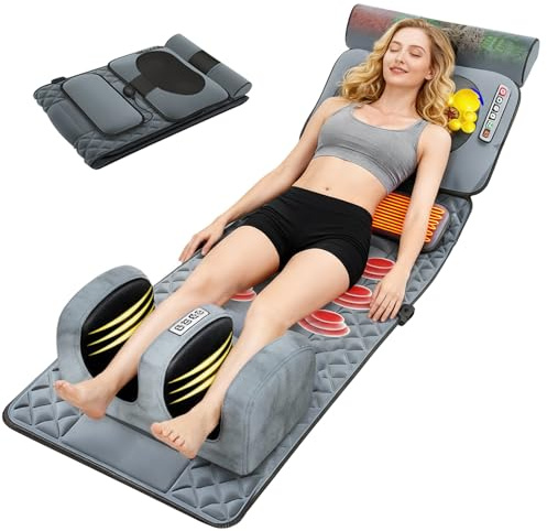 Massagematte Elektrisch, Massagematte Ganzkörpermassage | Wärmefunktion-9 Einstellbare Modi, Abnehmbarer Massageauflage für Kopf/Nacken/Taillen/Rücken/Hüft/Beinmassage