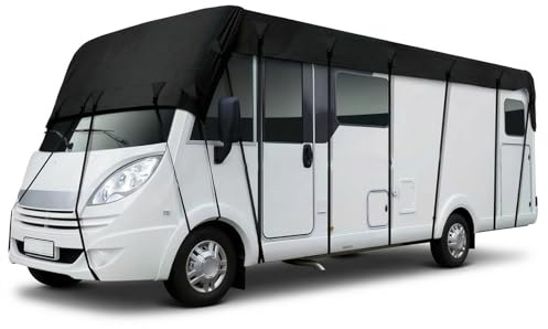 AMGJ Wohnmobil Schutzhülle Dachschutzplane 420D Oxford Wasserdicht Anti-UV, Wohnwagen Abdeckplane mit Winddichten Gurten & Aufbewahrungstasche,Schwarz,27.9'Lx9.8'W(8.5x3m)