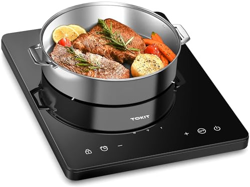 TOKIT Placa de Inducción De 2000 W, Placa De Inducción Con 9 Niveles De Potencia Individuales, Temporizador De 90 Minutos, Ultrafina De 40 Mm, Color Negro Para La Cocina (Negro)
