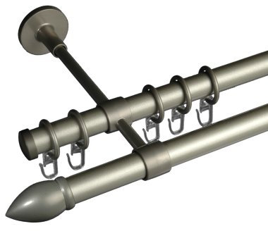 Liedeco Gardinenstange Vorhangstange Stilgarnitur Innenlaufgarnitur Komplettgarnitur Mush | schwarz, Silber, rost | 20 mm Ø (Silber, 160 cm 2lfg)