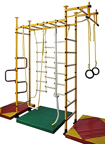 NiroSport Klettergerüst für Kinder M3 Gelb, Raumhöhe 220-270 cm Sprossenwand für Kinderzimmer Turnwand Kletterwand
