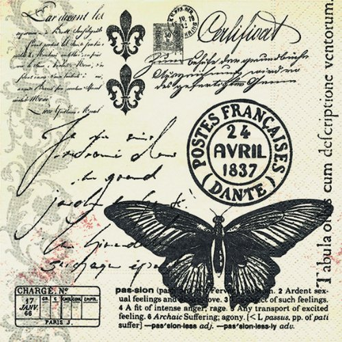 20 Servietten Butter-Fly-Mail ? Schmetterlingspost/Vintage 33x33cm