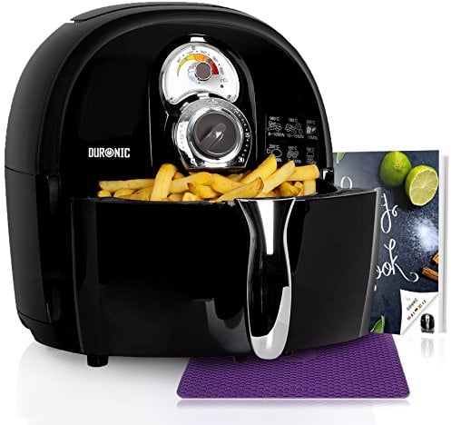 Duronic AF1 BK Friteuse à air chaud sans huile 1500W Airfryer pour frire cuire rôtir griller sainement et sans matières grasses Tiroir de cuisson de 2 litres