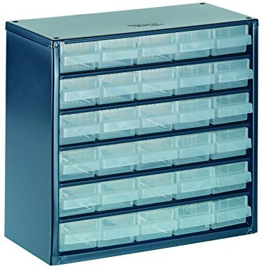 raaco Kleinteilemagazin C6-30 mit 30 Schubladen, Tragkraft 19.8 kg, 15 x 30.6 x 28.3 cm, geeignet für Wandmontage, Schraubenregal für Kleinteile für Werkstatt Ordnungssystem