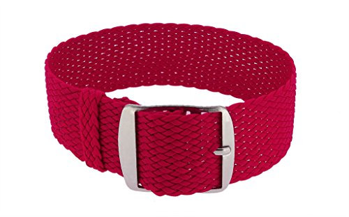 Minott Ersatzband Uhrenarmband Perlonband Durchzugsband Textilband 28691, Farbe:rot, Stegbreite:24mm, Schließe:Silbern