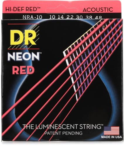 DR Strings NEON™ Red Acoustic Guitar Strings, 10-48 Extra Light