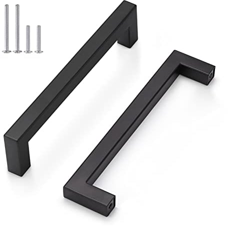 Probrico 10 Pack 160mm Kitchen Black Cabinet Handles Stainless Steel Drawer Pulls Wardrobe Door Knobs Furniture Square Bar Handles Size 12mm*12mm