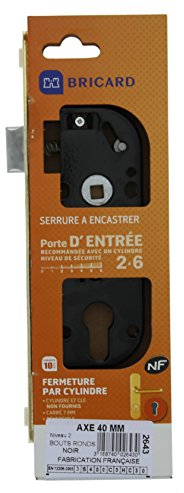 Bricard - 2643 Serrure pour porte d'entrée- norme NF- réversible- axe à 40- sans cylindre- Noir