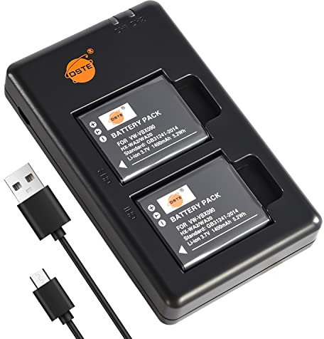 DSTE 2PCS VW-VBX090 HX-WA2 WA20 (1400mAh/3.7V) Batterie Ladegerät Compatible für Panasonic HX-WA03,HX-WA2,HX-WA2GKHX-WA20,HX-WA3HX-WA30,HX-WA301