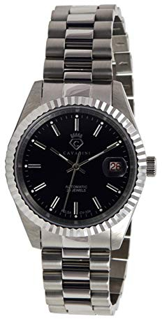 CAVADINI Leonardo Herren-Armbanduhr Automatik mit Schweizer Uhrwerk massiv Edelstahl CV-334 (schwarz/Silber)