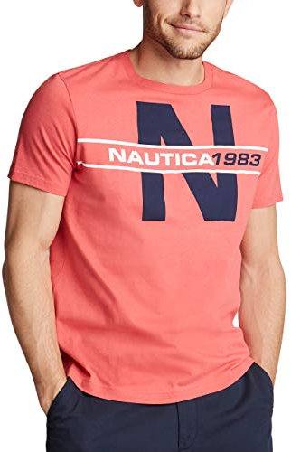 Nautica Men's Short Sleeve 100% Cotton Nautical Series Graphic Tee Polo Shirt, Sailor Red, XL
