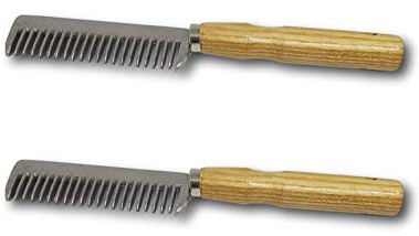 Pettine per criniera cavallo asino in metallo con robusto manico in legno (2 manici in legno)