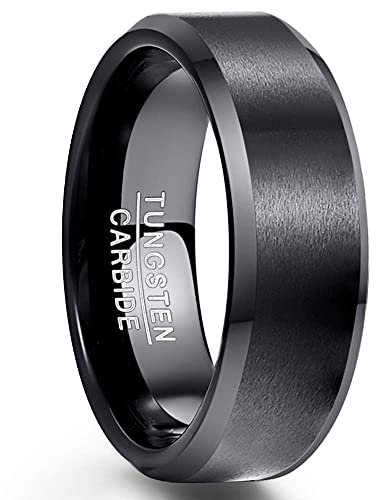 NUNCAD 8mm Ring Schwarz Herren Damen Partner aus Wolfram Gebürstet für Hochzeit Valentinstag Geburtstag Partnerschaft