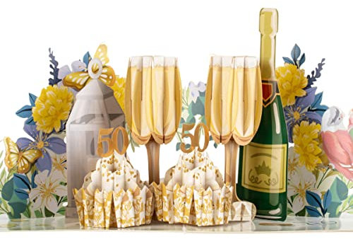 Cardology - 50th Wedding Anniversary Pop Up Card | 3D Golden Wedding Anniversary Greeting Card and Gift | Handmade