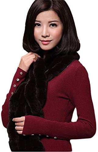 KAISHIN Echtes Fell Schal f¨¹r Frauen Rex Rabbit Fur Lange Schalld?mpfer Damen Winter Verdickung Warme Schals Kaffee