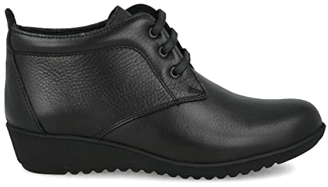 PAYMA - Stivaletti in Pelle Comodi e Flessibili da Donna. Stivaletti Casual con Zeppa Bassa. Stivali Invernali in Pelle. Chiusura Lacci o Strappo. Suola di Gomma. Colore: Nero. Taglia: 38