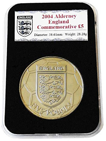 Pobjoy Mint 2004 Alderney England Football £5 Pound UNC Coin - encapsulated in Lighthouse Everslab Coin Holders