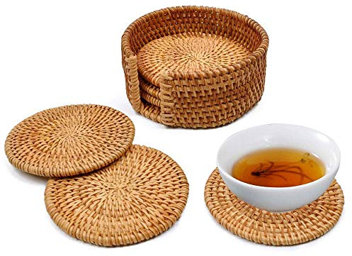 Topf Untersetzer aus Rattan, Runde Natürliche Rattan-Tassenmatten, Runder gewebter Untersetzer für Töpfe, Handgemacht, rutschfest Hitzebeständig Rattan Untersetzer, für Töpfe, Gläser