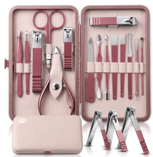 Utopia Care Kit manicure da 15 pezzi, tagliaunghie per uomini e donne, set manicure con kit per unghie, kit pedicure kit toelettatura con lussuosa custodia da viaggio - rosa
