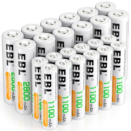 EBL 24PCS Kit AA et AAA Piles Rechargeables- avec 12x AA 2800mAh et 12x AAA 1100mAh Piles Rechargeables (avec Boîte de Stockage de Piles)