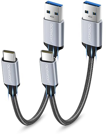 aceyoon Cable USB C Court, USB C 20cm Charge Rapide 3A / Synchro USB 3.0 vers USB Type C Lot de 2 Mini Câble USB C 0.2m Compatible avec Samsung S21 S20 S10 A20e A51, P40 Lite P30, etc (20cmx2)