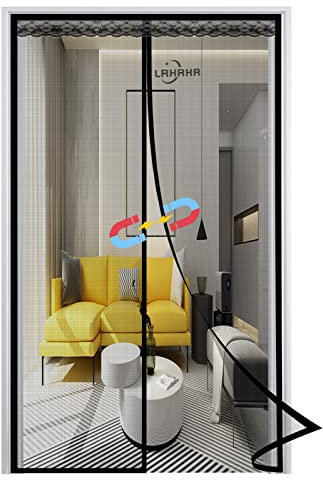 Moustiquaire Porte Magnétique, Auto-Adhésif Rideau en Maille, Fermeture Automatique, sans Perçage, pour Couloirs Patio Portes-Black-C|| 120x220cm(47x86inch)