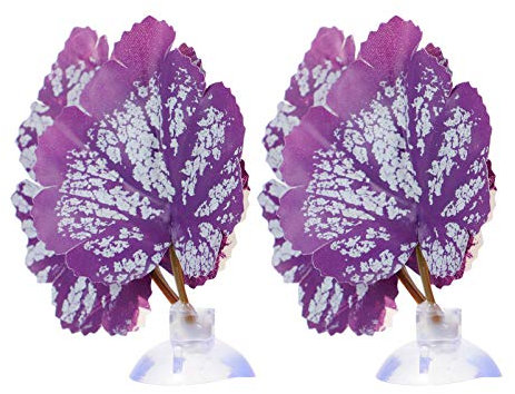 2pcs Betta Fish Leaf Artificial Aquarium Plants Fake Plants Betta Bed Leaf Hammock for Betta Fish Resting Leaf Plastic Aquarium Plants Leaf with Suction Cup Purple
