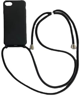 PuYu Zhe Compatible for iPhone 6/7/8Plus Case,Silicone Crossbody Cover TPU Shell Adjustable Cord Lanyard Slim Stylish Shockproof Case-Black