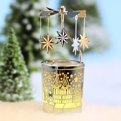 Rotierender Kerzenhalter, Karussell-Teelichter, Kerzenhalter mit Metallaroma, Heimdekoration mit Silberstern-Liebes-Eulenmuster, Geschenk für Hochzeit, Valentinstag, Braut, Frau, Geburtstag