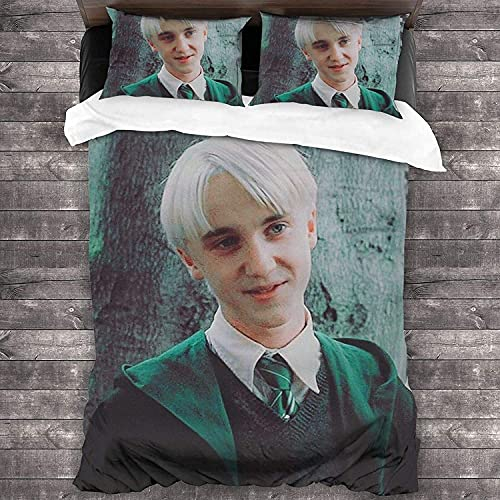 NICHIYOBI Draco Malfoy Bettbezug Bettwäsche Set - Bettbezug und Kissenbezug,Mikrofaser,3D Digital Print dreiteiliger Bettwäsche (3,Single 135x200cm+80 * 80cm)
