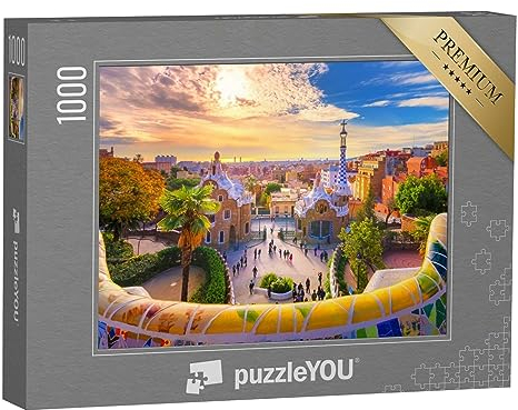 puzzleYOU: Puzzle 1000 Teile „Blick auf Barcelona vom Park Güell in Barcelona, Spanien“ – aus der Puzzle-Kollektion Parks, Europa, Städte, Spanien, Barcelona, Blumen & Pflanzen, Europäische Städte